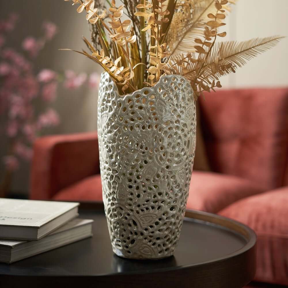 Ceramic Vase with Intricate Latice Pattern, Large