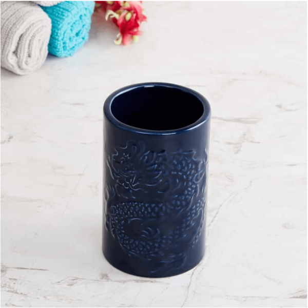 Dragon-design Ceramic Pen Stand, Blue