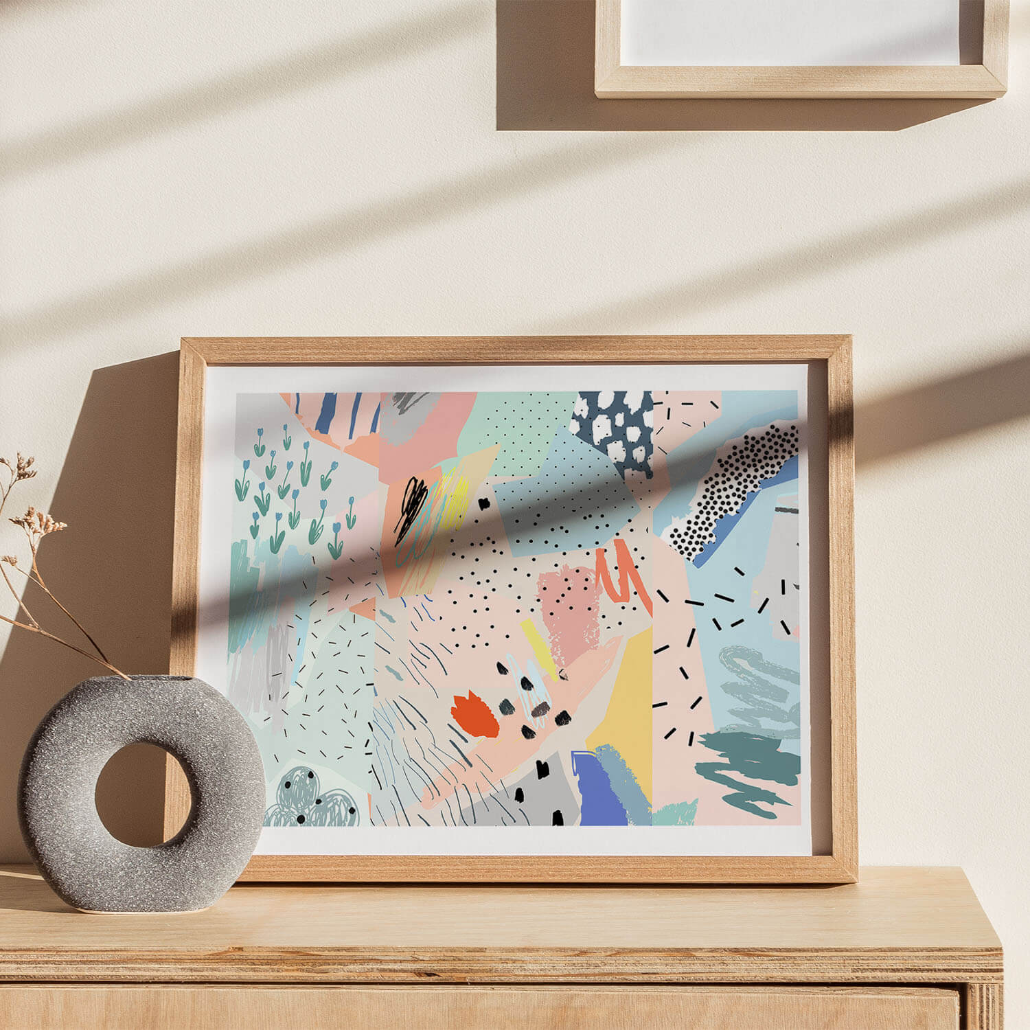 Colorful Doodle Art Print with Frame Selection