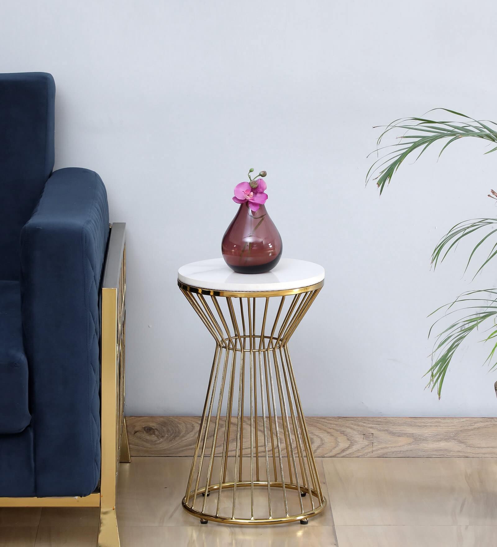 Conical End Table with Gold Base and White Top
