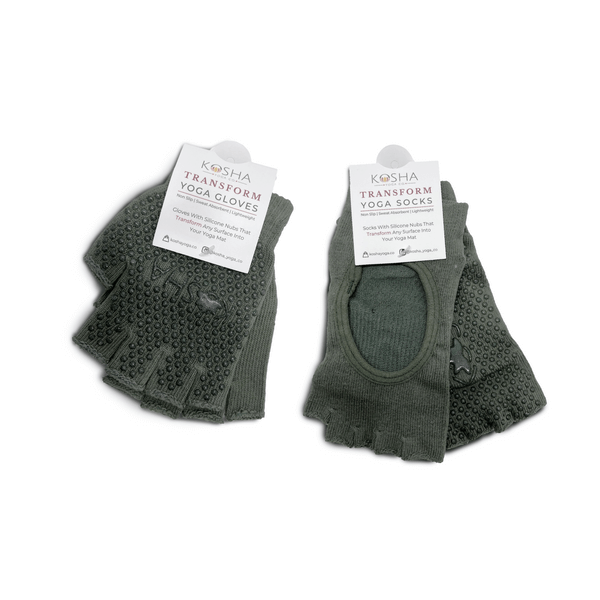 Cotton & Elastane Yoga Gloves and Socks in Green, Pack of 2