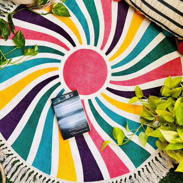 Cotton, Rainbow Meditation Mat, Chakra Boho Rug