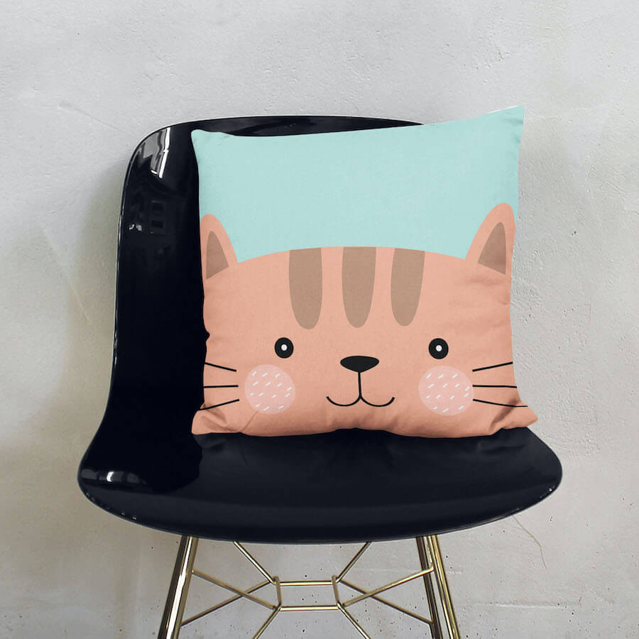 Cotton-Silk blend Brown Cat Cushion Cover