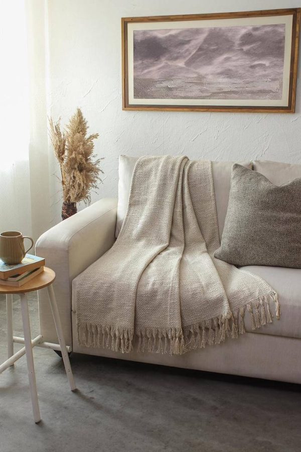 Cotton Throw with Tassled Hem, Nilgiri