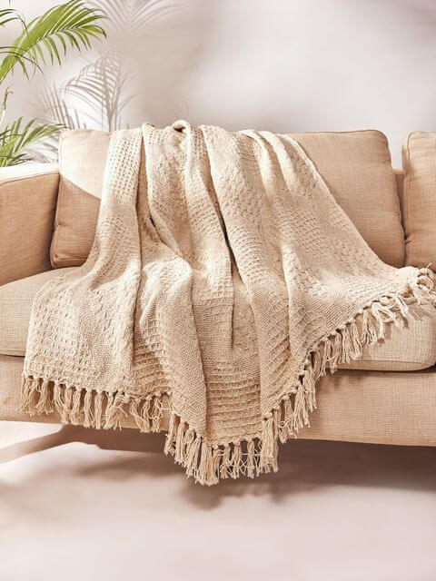 Cream, Textured Cotton Throw