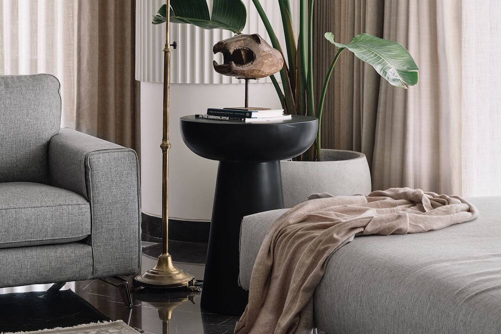 Curved, Flared on Top Round, Black End Table