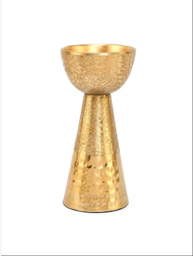 Decorative, Textured Aluminium Candle Stand in Gold