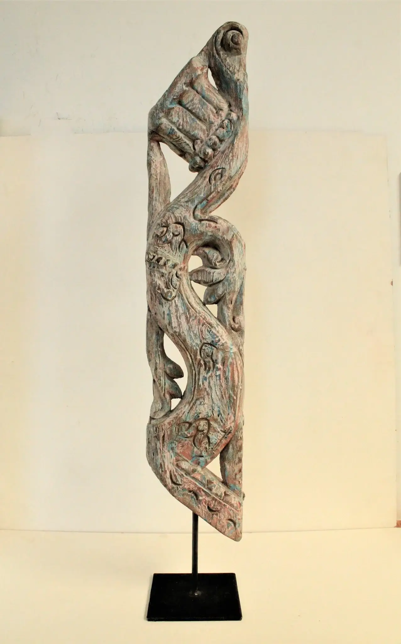 Distressed, Vintage Wooden Hand-Carved Showpiece on Standee