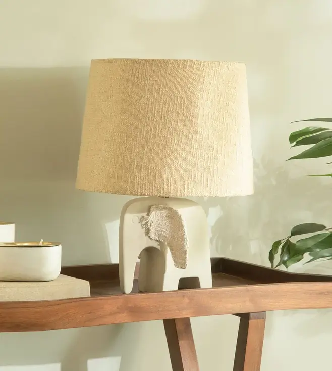 Ecomix, Handcrafted Elephant Lamp with Shade in Egg Shell Colour