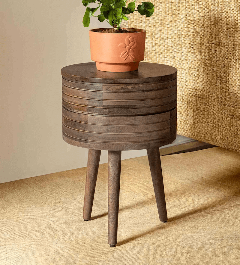End Table with Storage in Rustic Brown