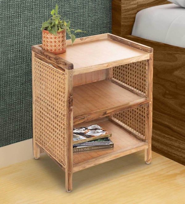 End table made of distressed Cane and Teak Wood, Asher