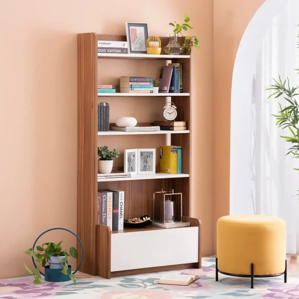 Engineered Wood Bookshelf in Ivory White, Bianca