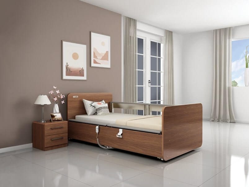 Engineered Wood, Home Care Bed (Hospital Bed) in Dark Walnut, Grace