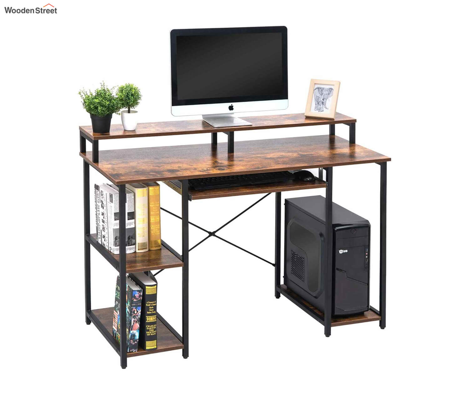 Engineered Wood and Metal Computer Desk with Keyboard Tray