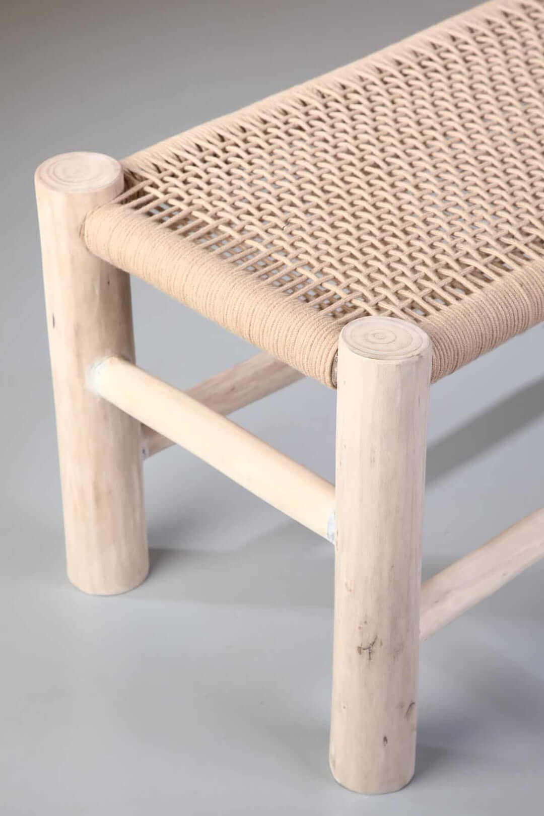 Eucalyptus Wood and Woven Raffia Bench, Neura