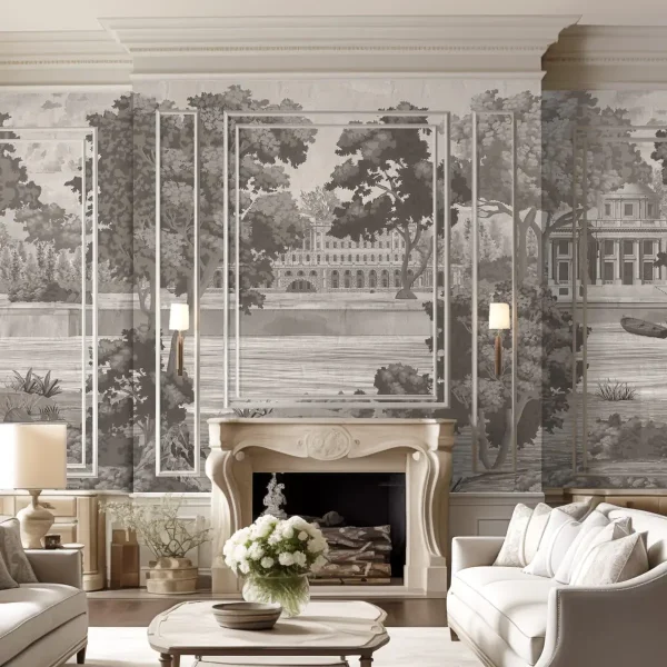 ‘European Garden in Vintage Sepia’ Wallpaper
