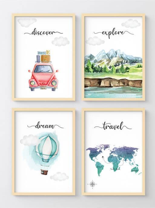Explore, Travel, Discover Framed Wall Art in Beige