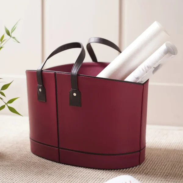 Faux Leather Magazine Basket in Red