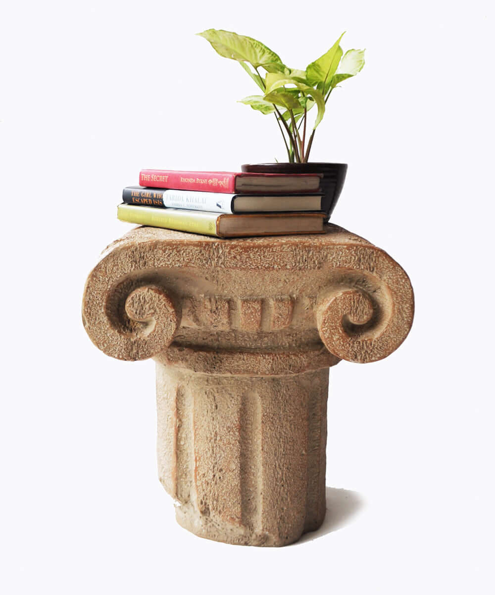 Fiber, Weather-Proof Ancient Pillar Style Side Table
