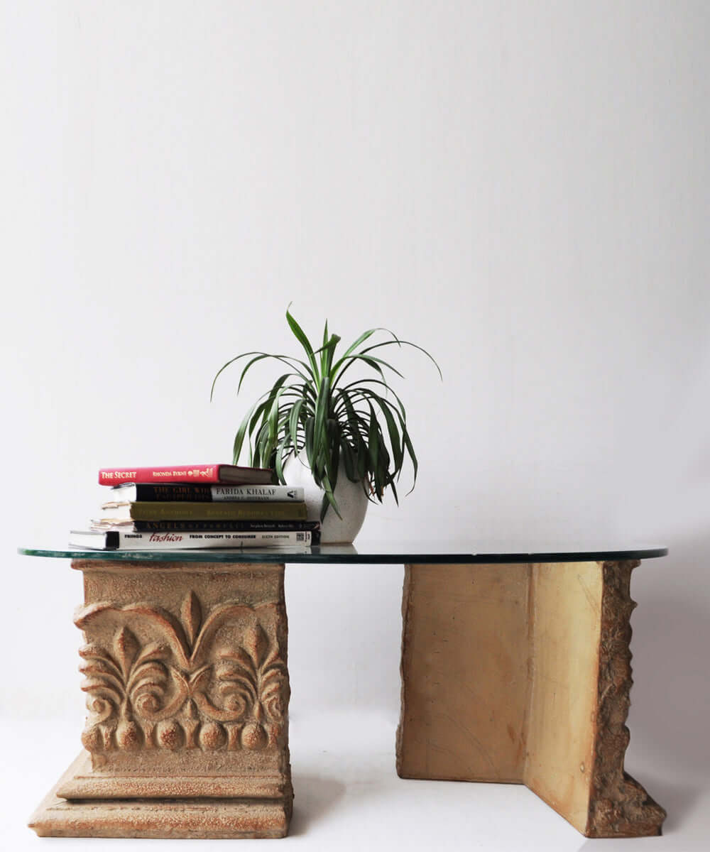 Fiber-made Ancient Style Two Pillar Coffee Table
