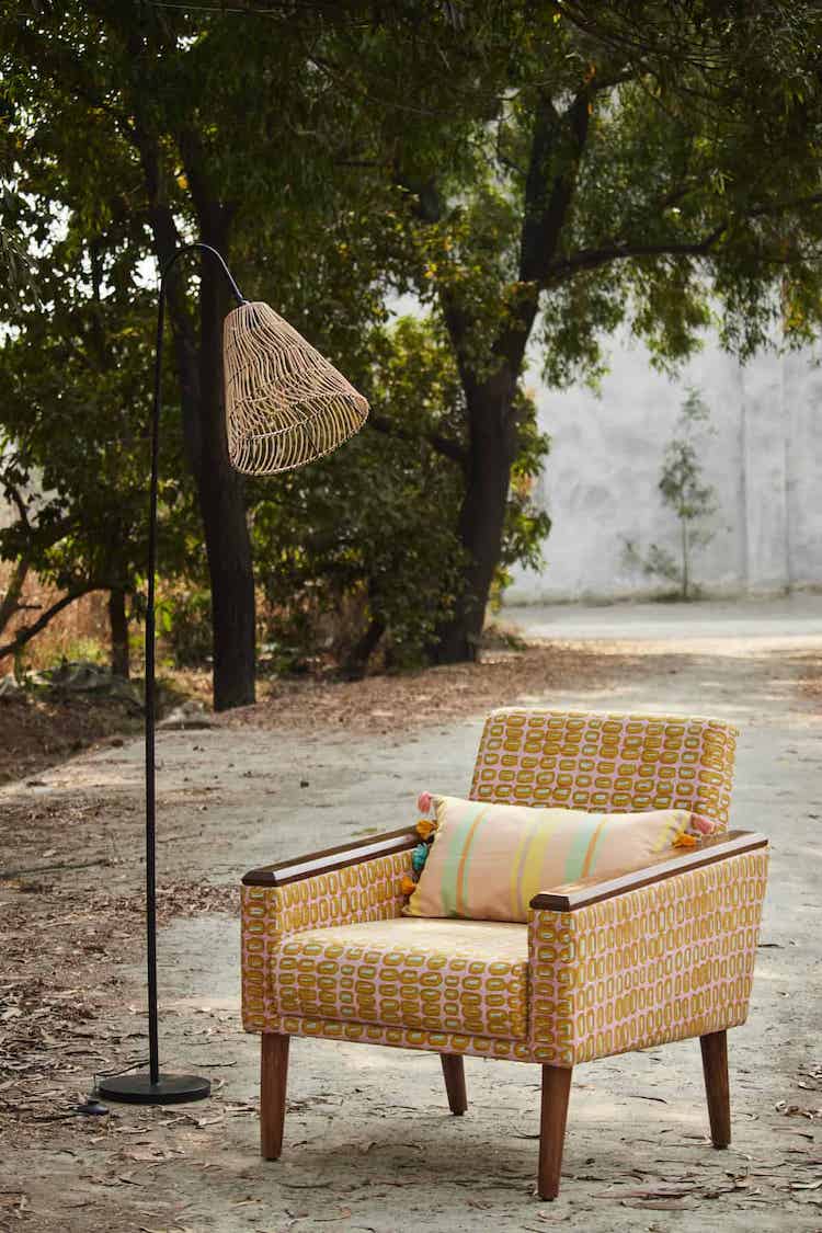 Floor Lamp made of Metal and Wicker, Tulip