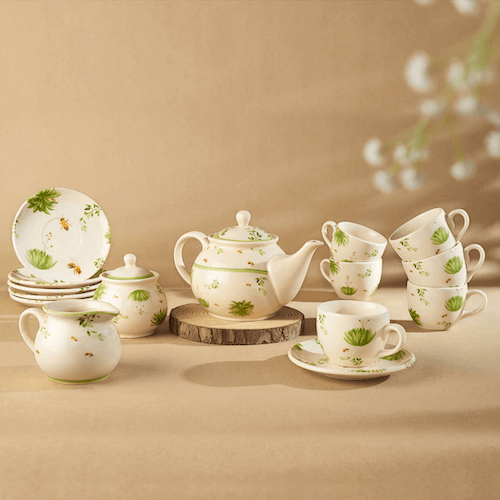 Floral Design Ceramic Tea Set, Honey Nectar
