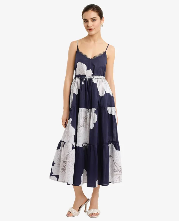 Floral Midi Dress With Spaghetti Straps Acker