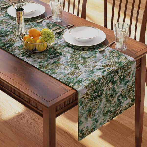 Floral Printed Cotton Table Runner, Green