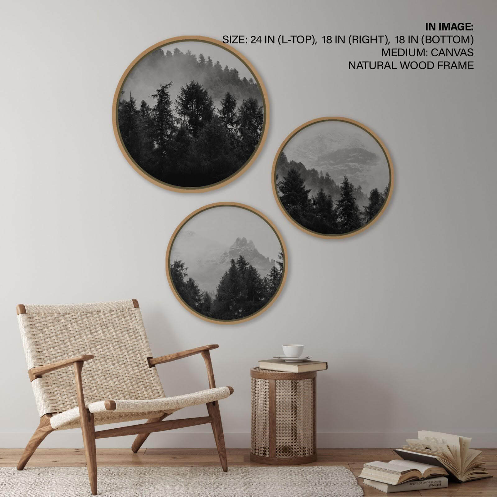 Forest Wall Art in Black and White, Set of 3