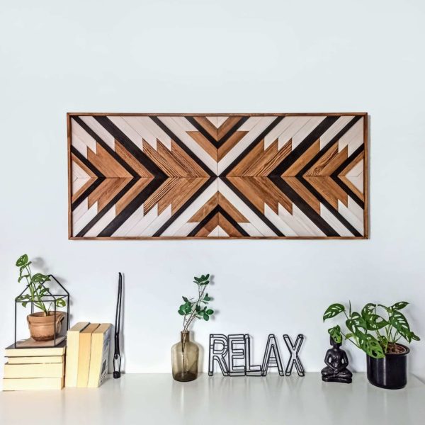 Geometric, Boho Aztec Wood Wall Art, Rectangular (Customisable)