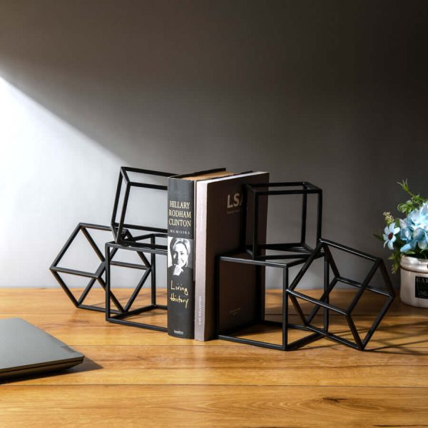 Geometric, Iron Hollow Blocks Bookends in Black