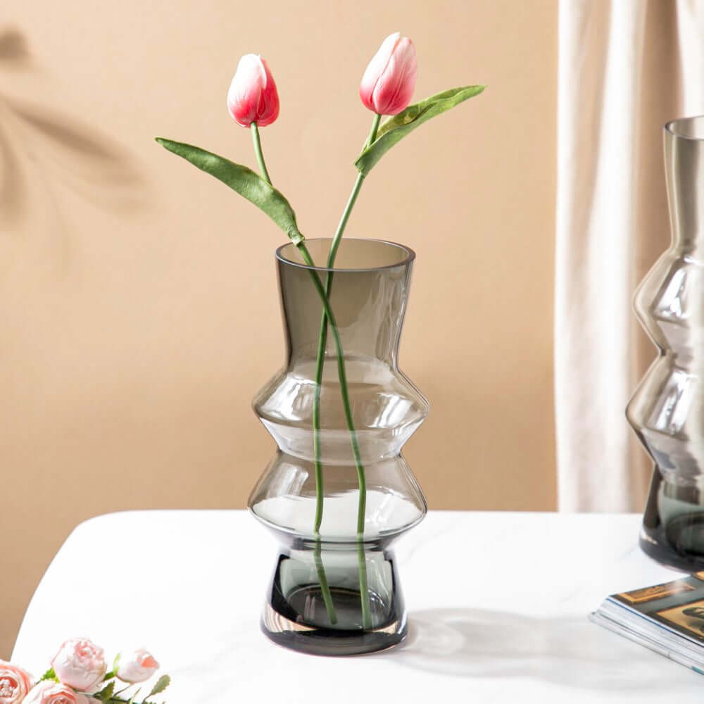 Glass Flower Vase in Grey
