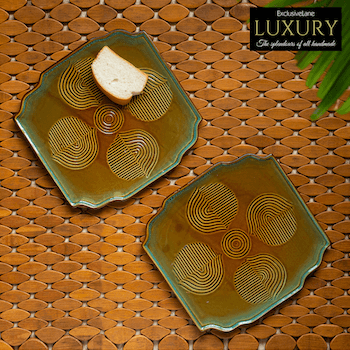 Hand-Engraved Ceramic Serving Platters (Set of 2), Peacock Boulevard