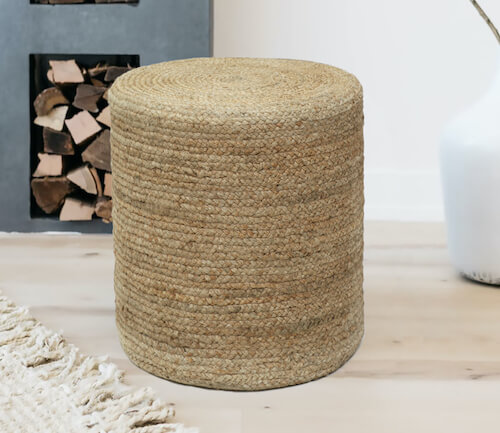 Hand-Knitted Jute Pouffe/Ottoman, Brown