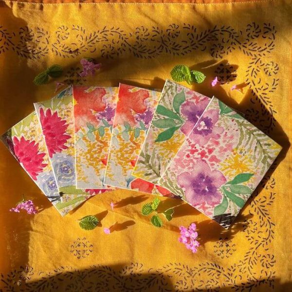 Hand-Painted Floral Envelopes Set of 6, Summer Spray