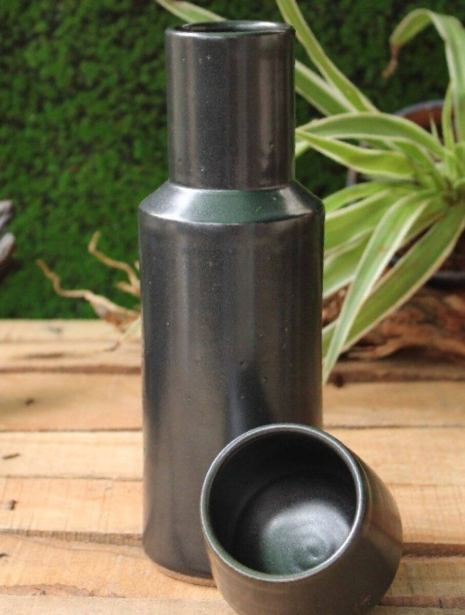 HandCrafted Flask in Black Stone (With Cup)