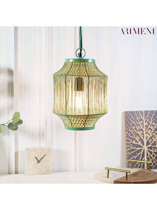 Handcrafted, Hanging Ceiling Light in Aqua Luminance