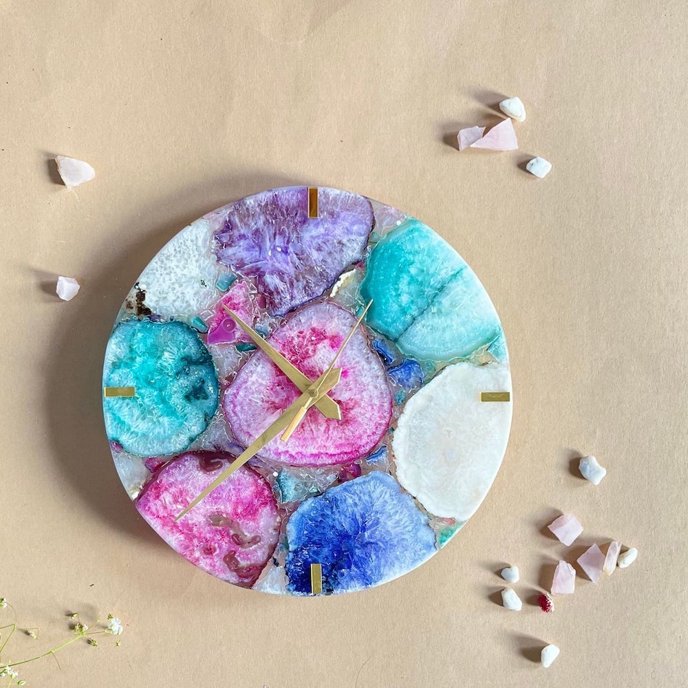 Handcrafted Mother of Pearl Wall Clock in Multicolor