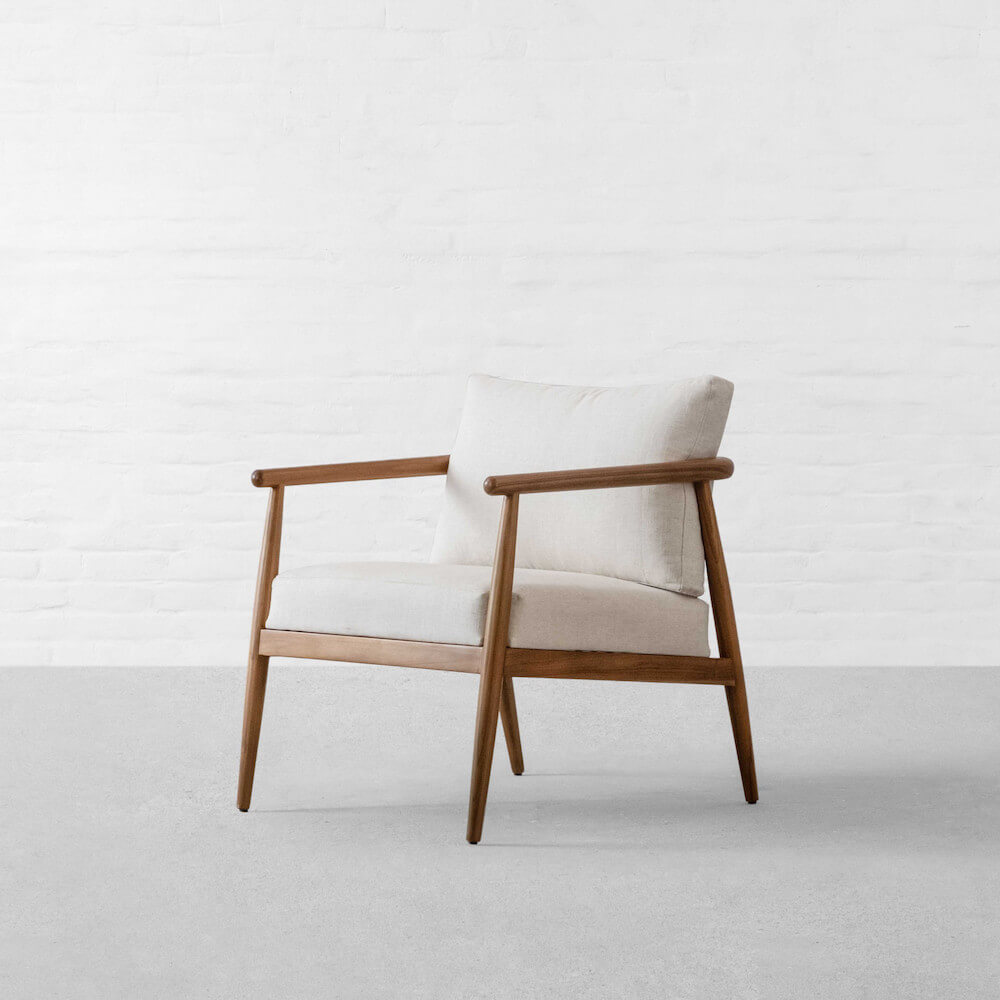Hardwood and Gir Ivory Fabric Lounge Chair, Aarhus