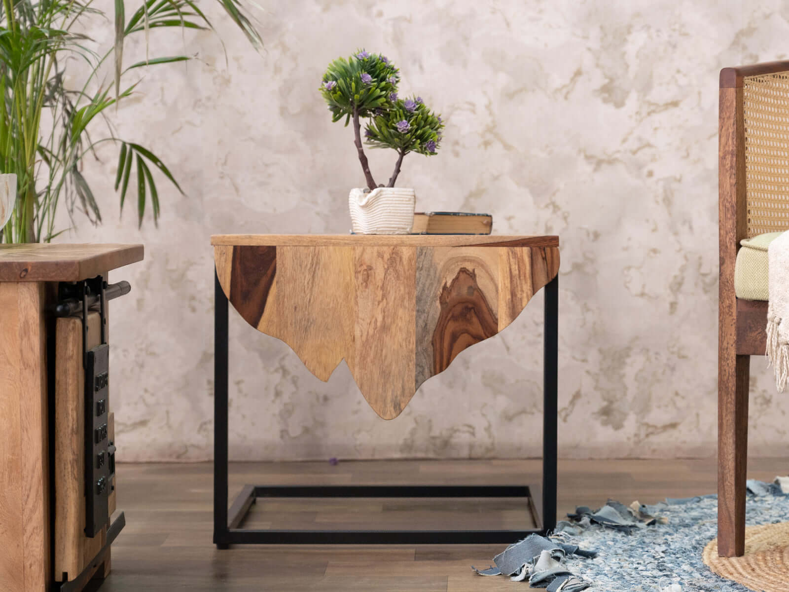 Industrial Design Wood Side Table, Locomo