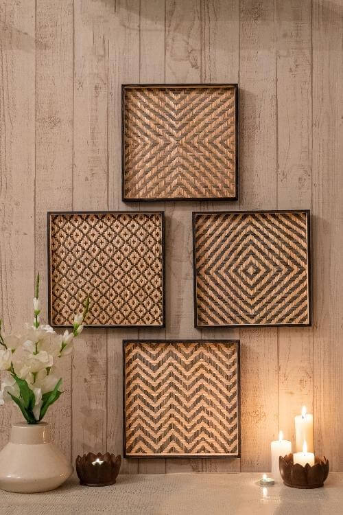 Jamdani Bamboo Wall Art Set of 4
