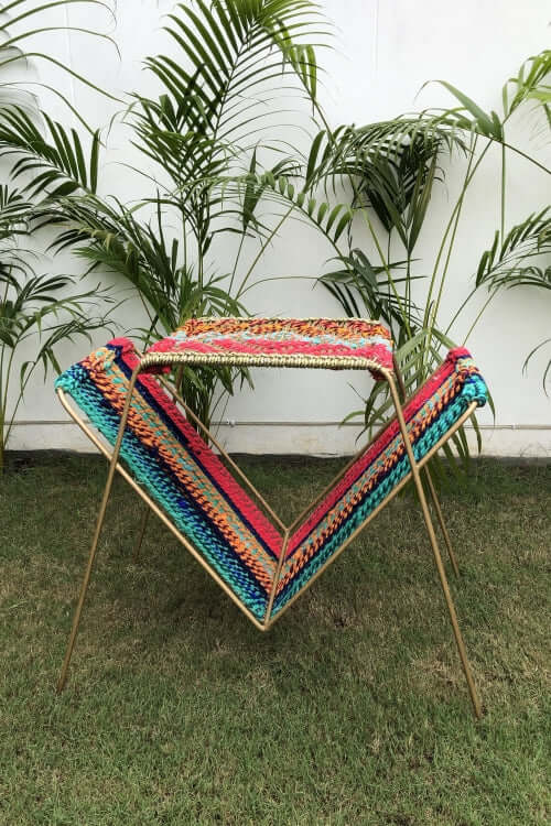 Jute & Textile Newspaper Stand cum Tray Table (Colors Available)