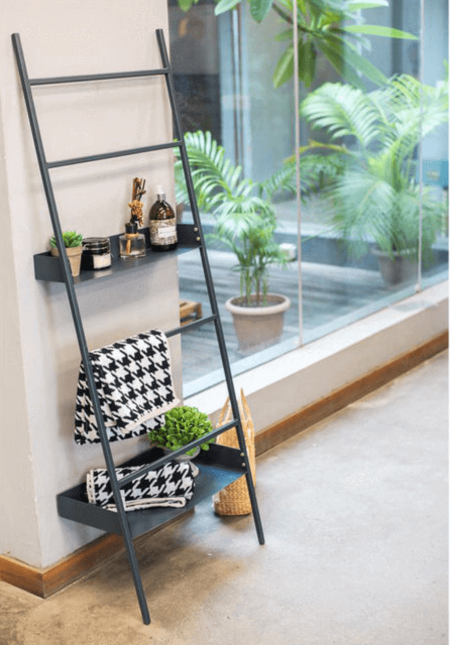Ladder with Storage Shelves in Charcoal Grey
