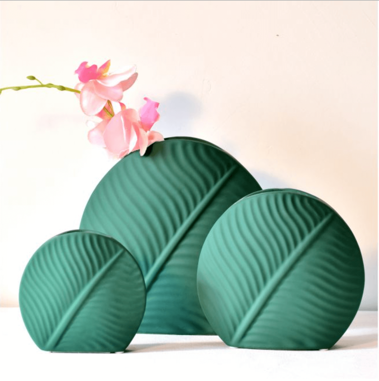 Leaf-Shaped Vases in Dark Green