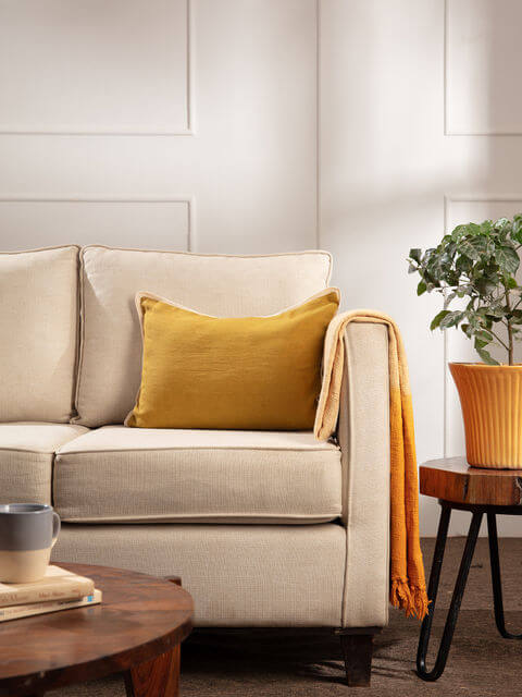 Linen Rectangular Cushion Cover in Yellow, Primo