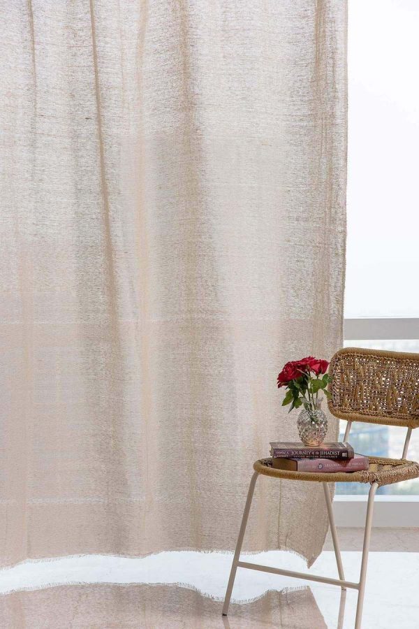 Loose Open Weave Cotton Curtains in Beige
