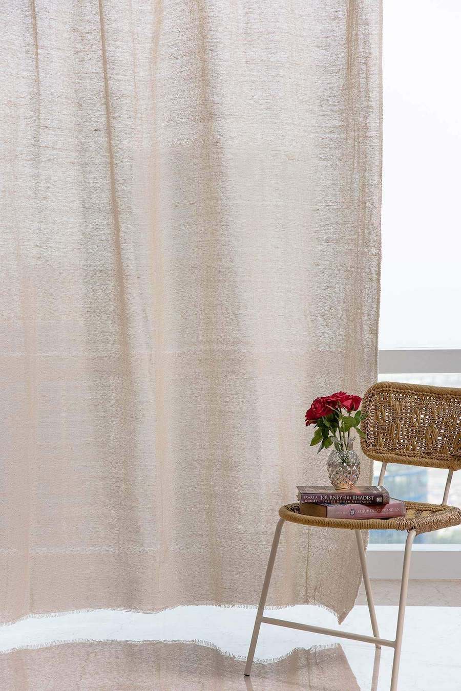 Loose Open Weave Cotton Curtains in Beige