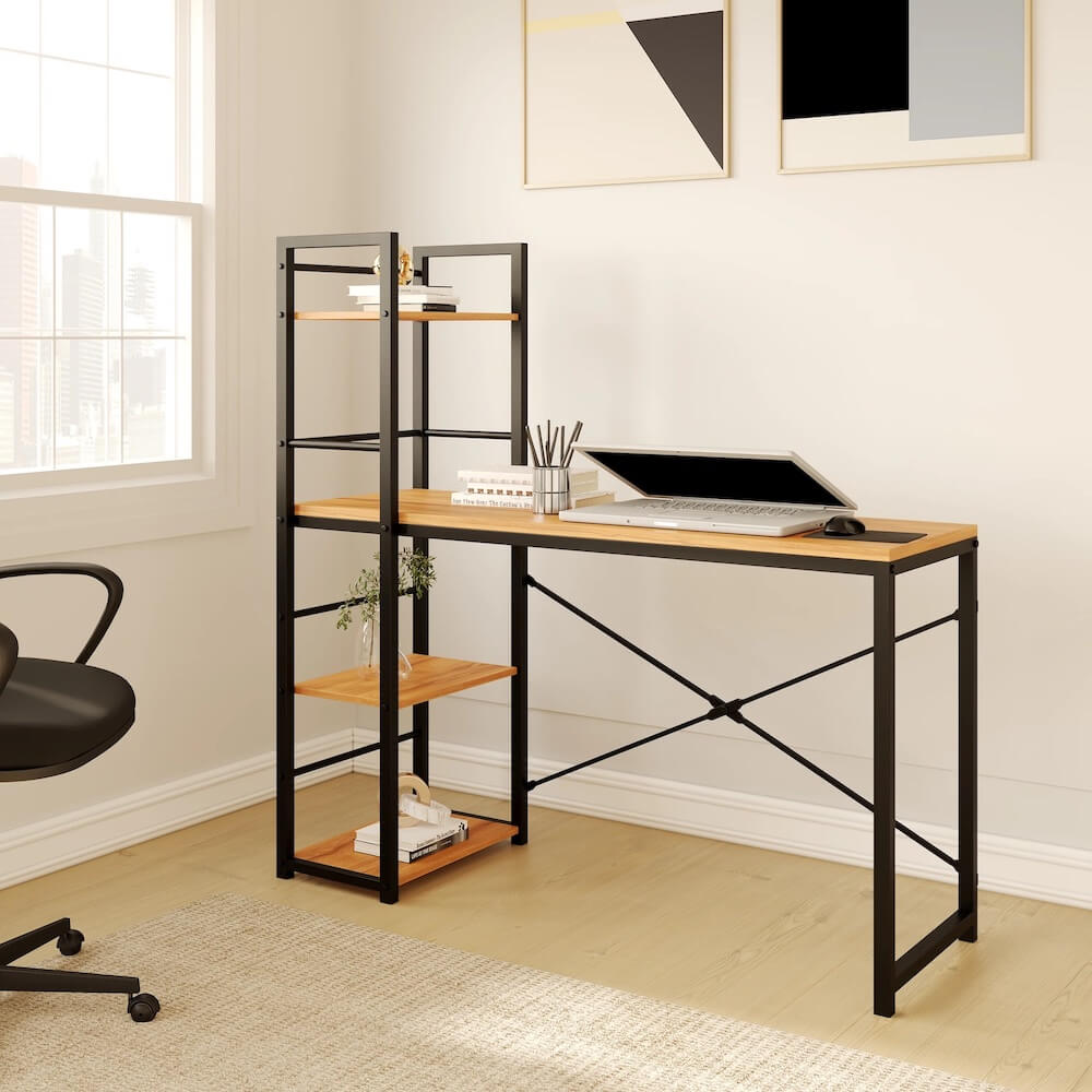 MDF Wood Desk with Bookshelves, Dalton