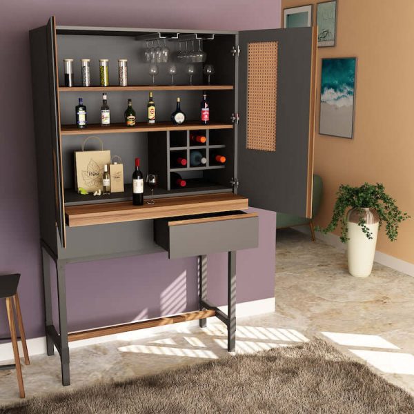 MDF and Acacia Wood Bar Cabinet, Oru