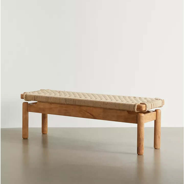 Mango Wood Bench with Handwoven Base, Aura